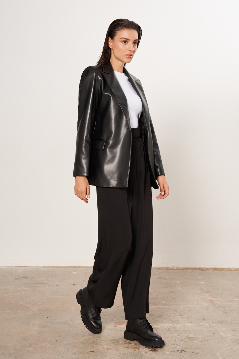 Suni Deri Blazer Ceket - Siyah