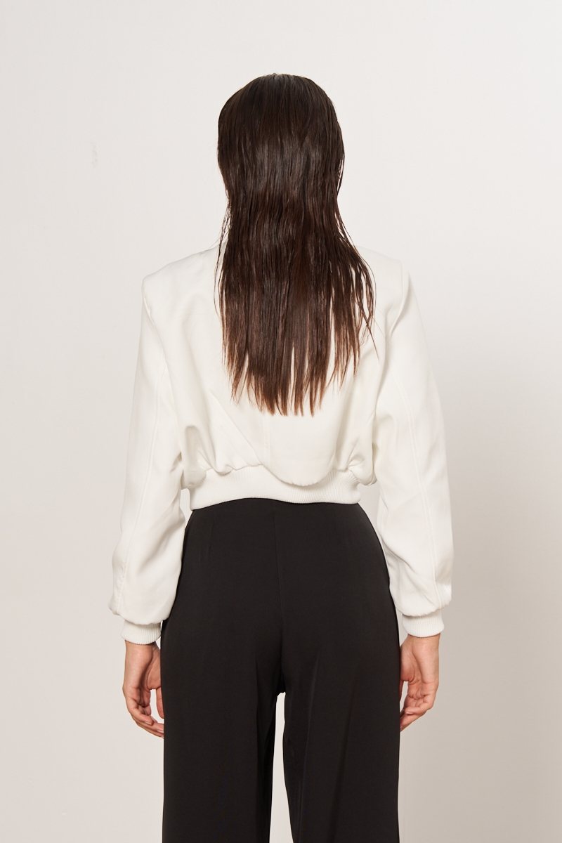 Crop Bomber Ceket - Beyaz