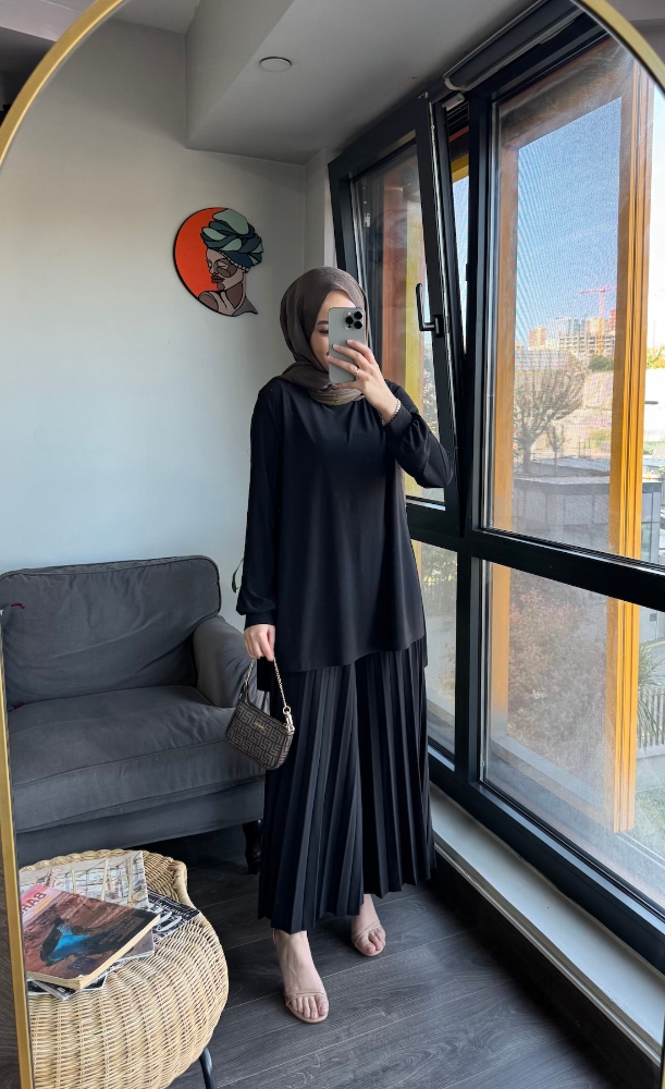 Pleated Sandy Takım - Siyah