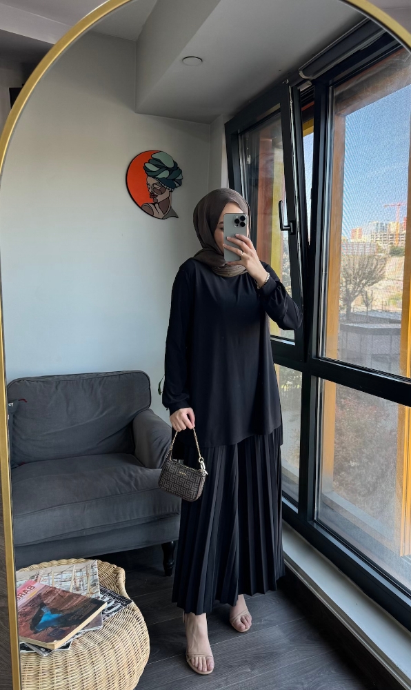 Pleated Sandy Takım - Siyah