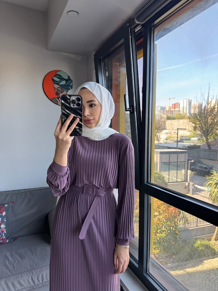 Kemerli Şık Elbise - Gül