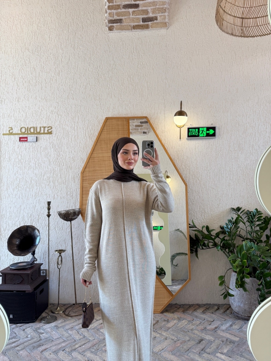 Carla Triko Tesettür Elbise - Taş