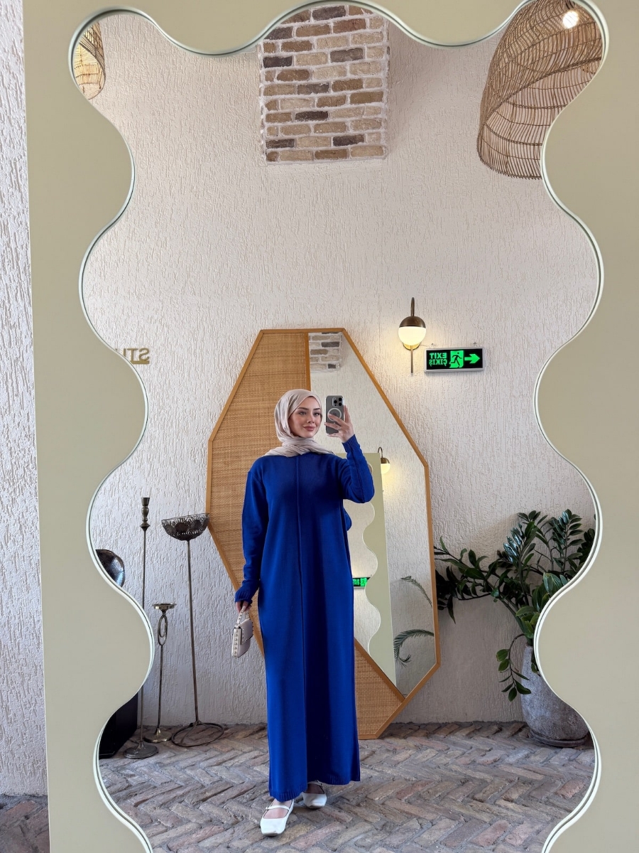 Carla Triko Tesettür Elbise - Saks