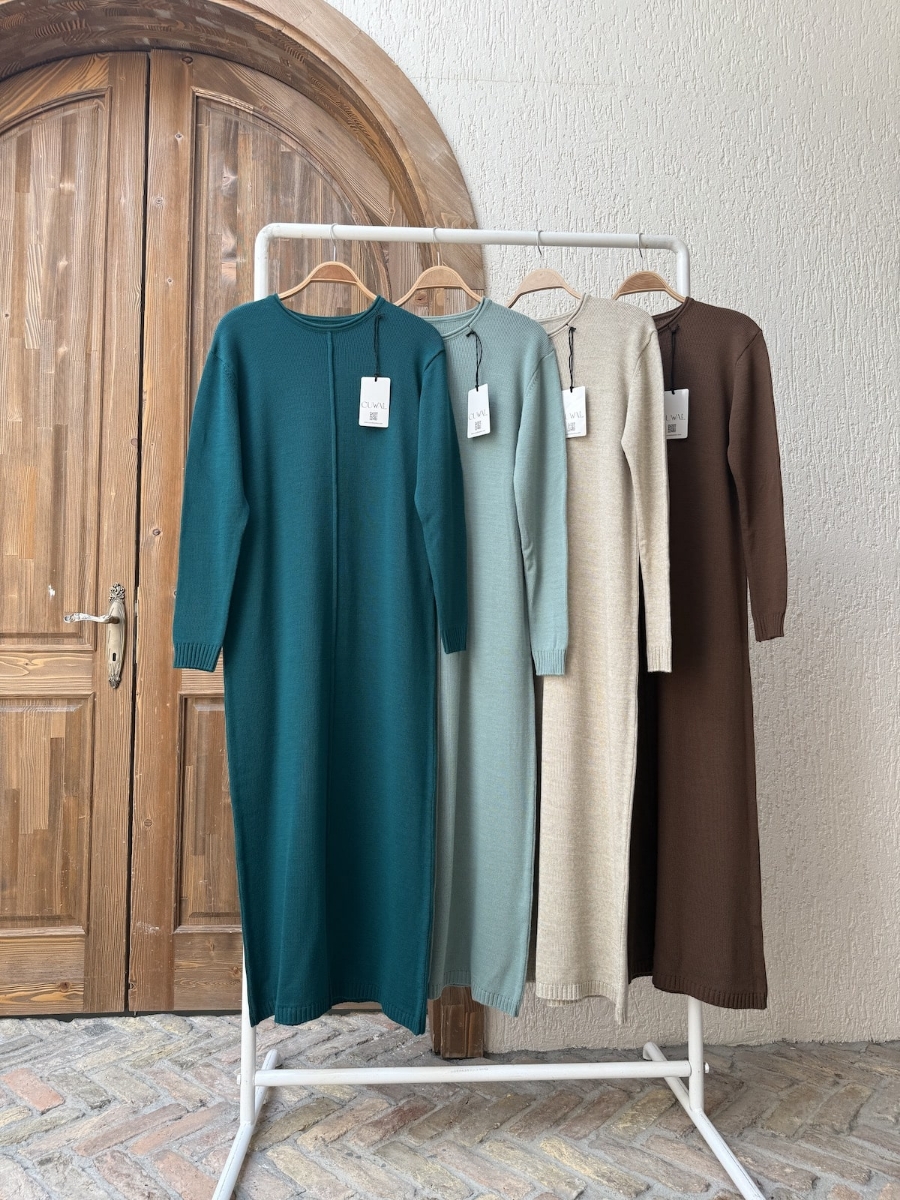 Carla Triko Tesettür Elbise - Mint