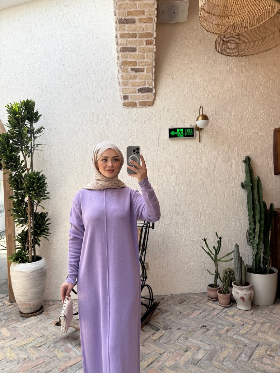 Carla Triko Tesettür Elbise - Lila