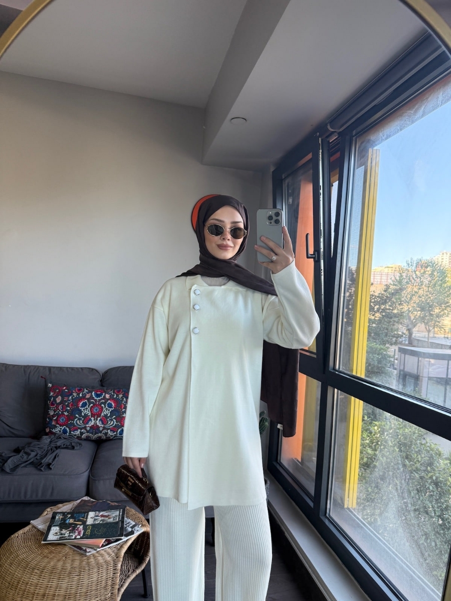 Massimo Triko Tesettür İkili Takım - Ekru