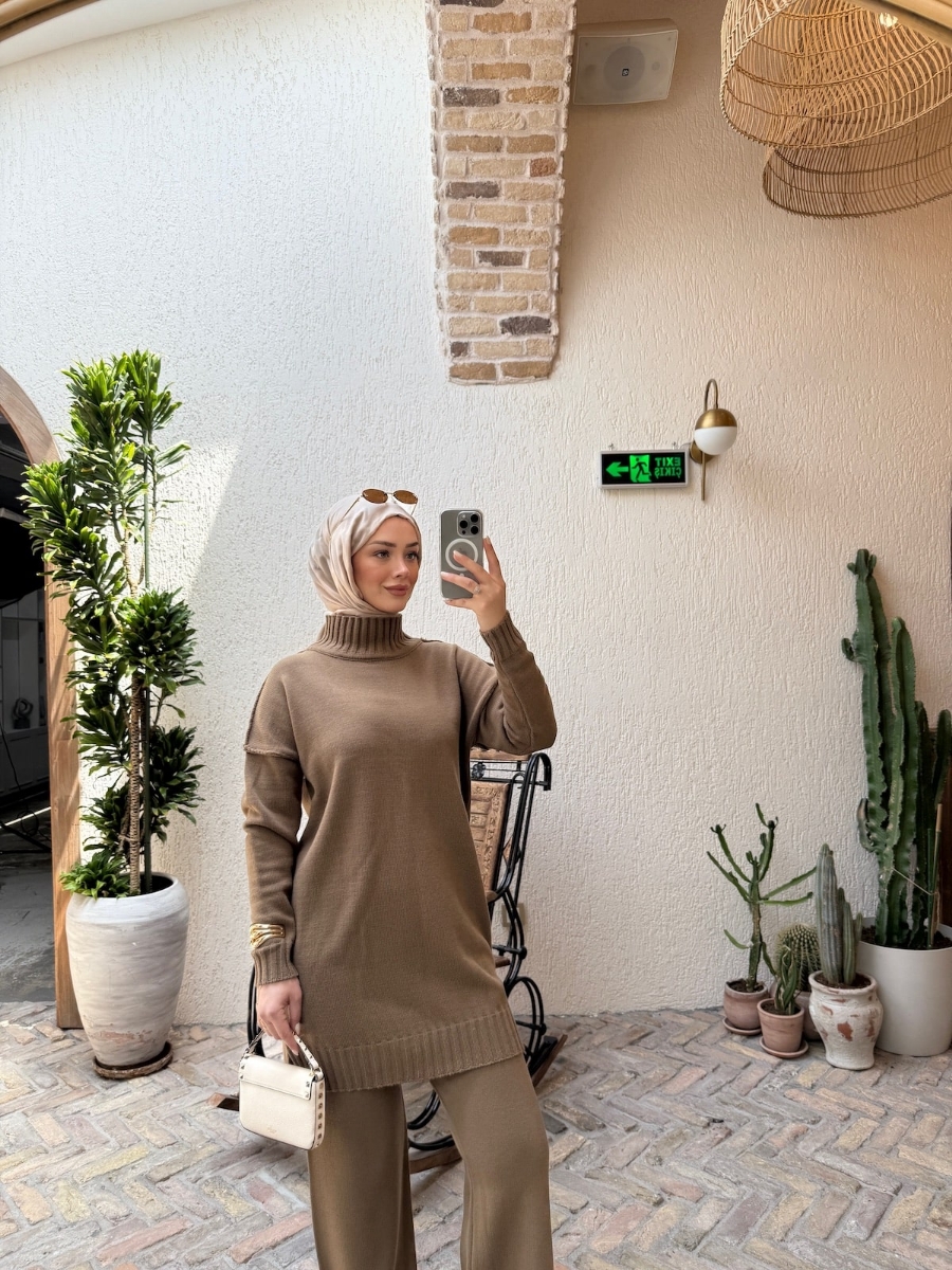 Boaz Triko Tesettür İkili Takım - Kahve