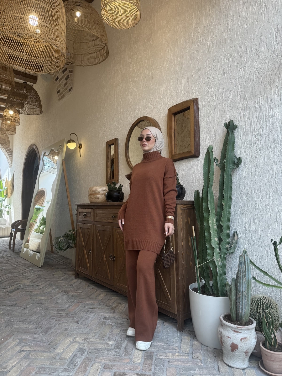 Boaz Triko Tesettür İkili Takım - Kiremit