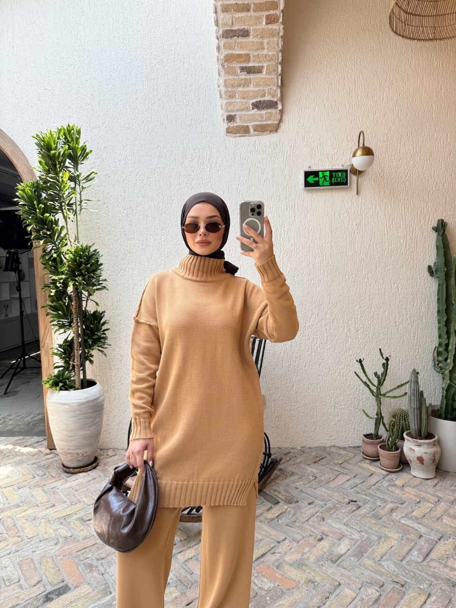 Boaz Triko Tesettür İkili Takım - Camel