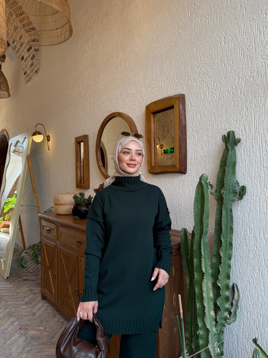 Boaz Triko Tesettür İkili Takım - Zümrüt