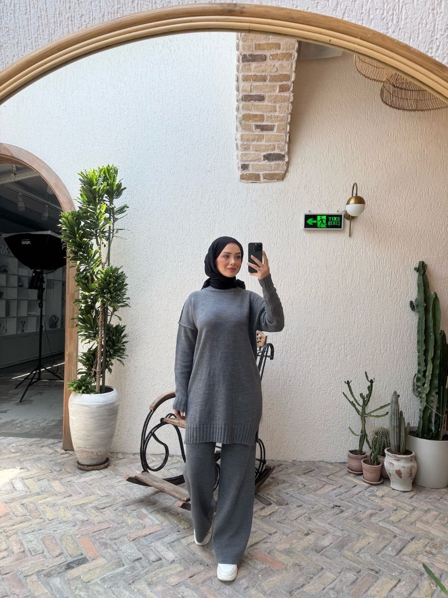 Boaz Triko Tesettür İkili Takım - Antrasit