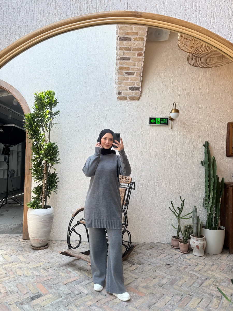 Boaz Triko Tesettür İkili Takım - Antrasit