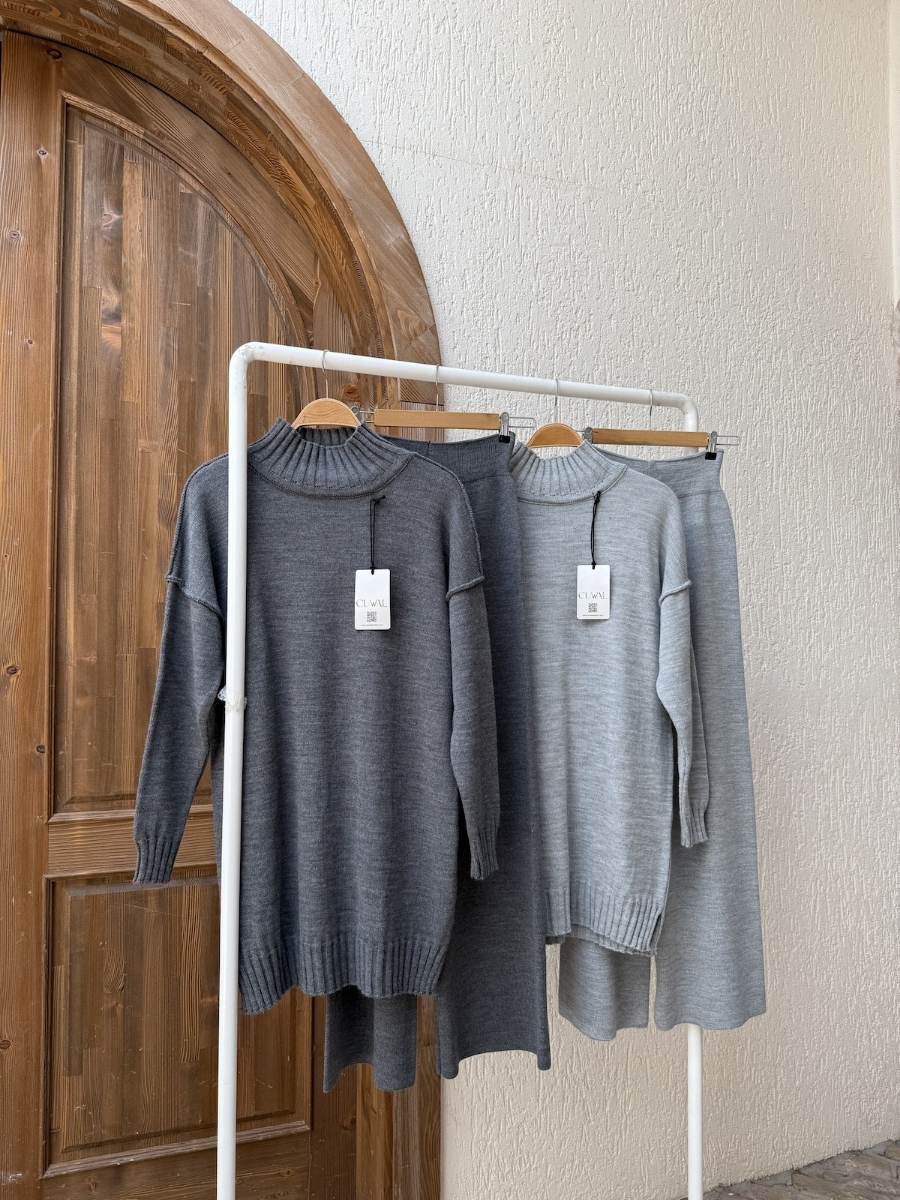 Boaz Triko Tesettür İkili Takım - Antrasit