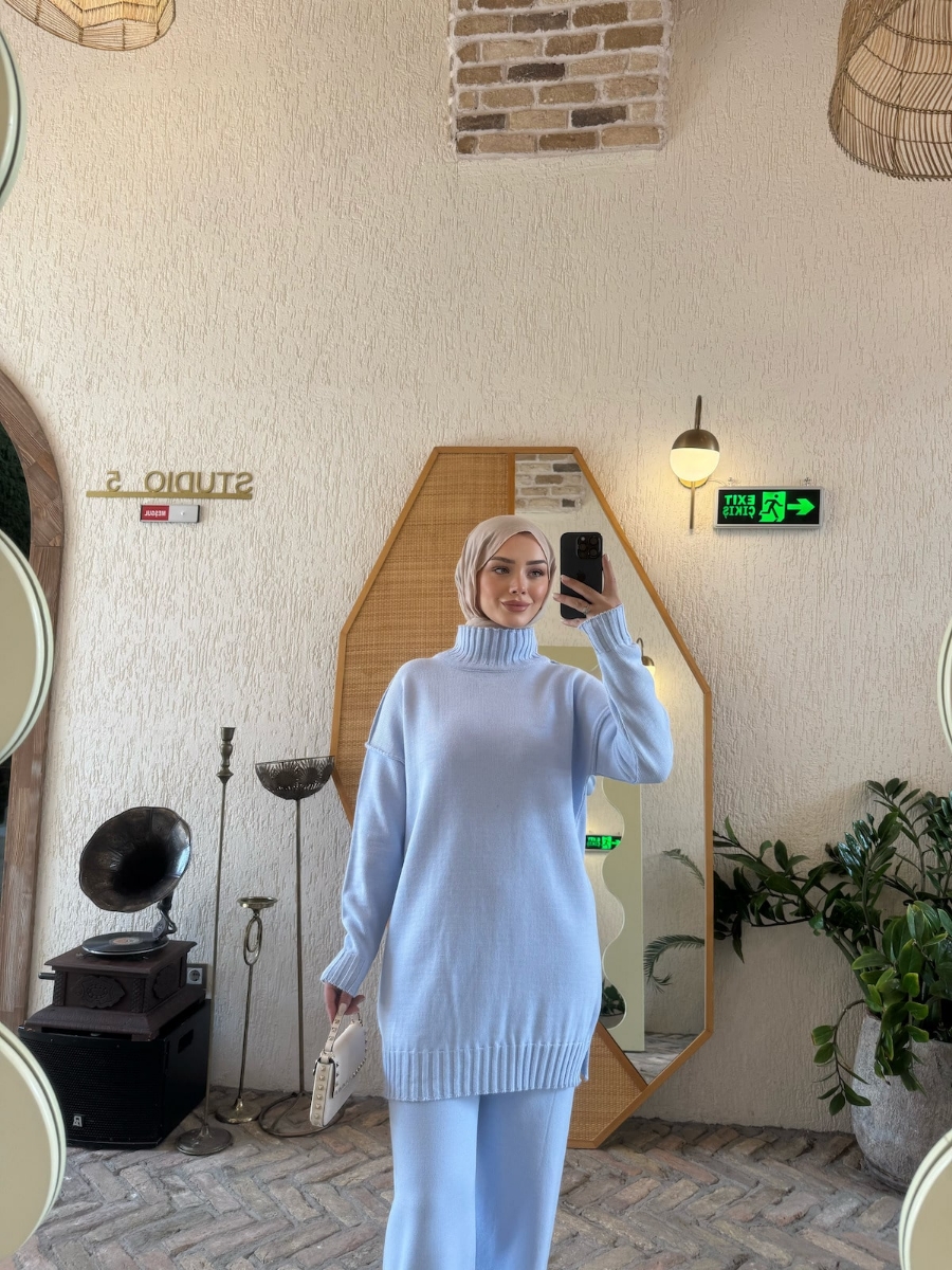 Boaz Triko Tesettür İkili Takım - Bebe Mavisi