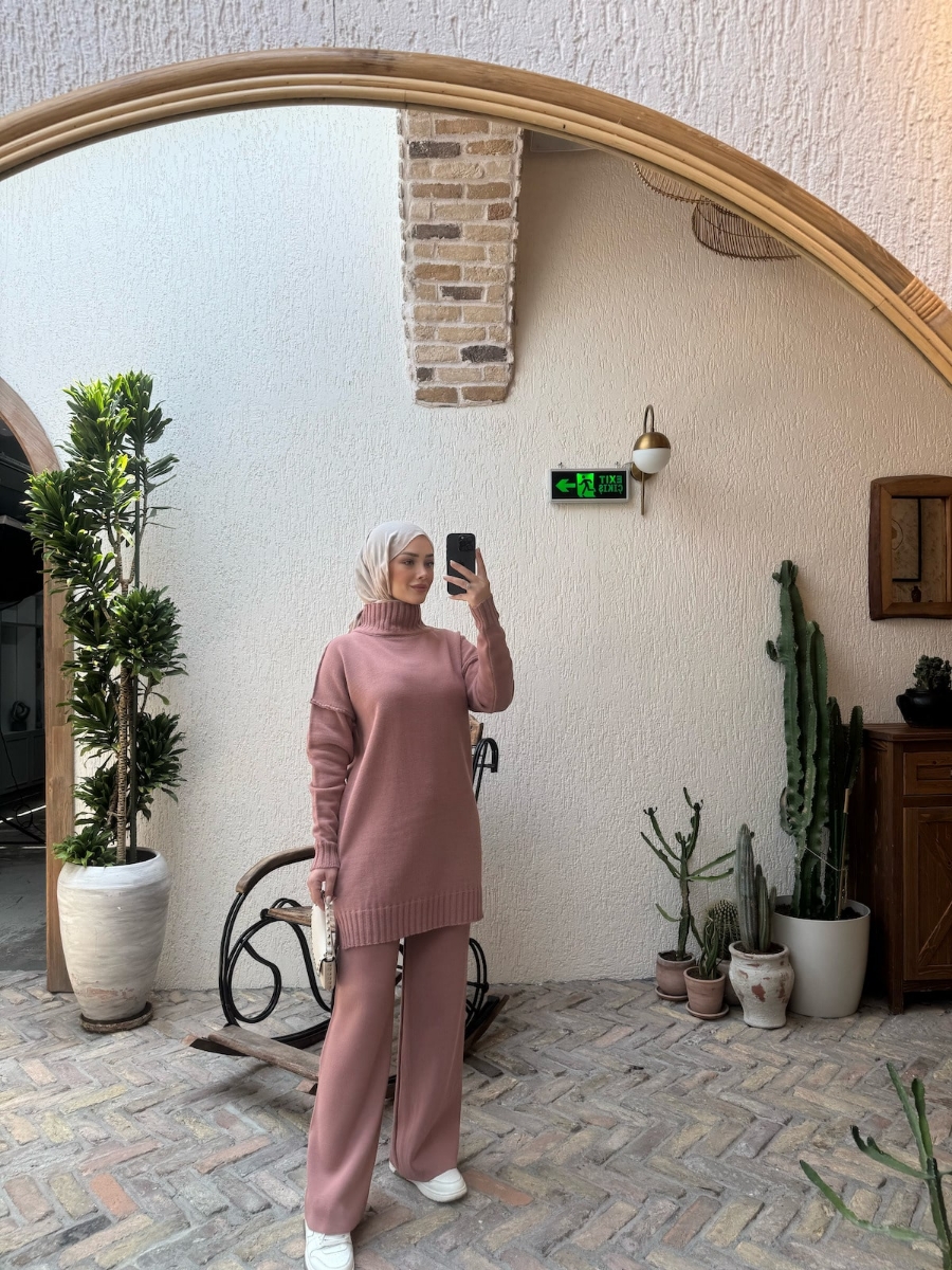 Boaz Triko Tesettür İkili Takım - Gül