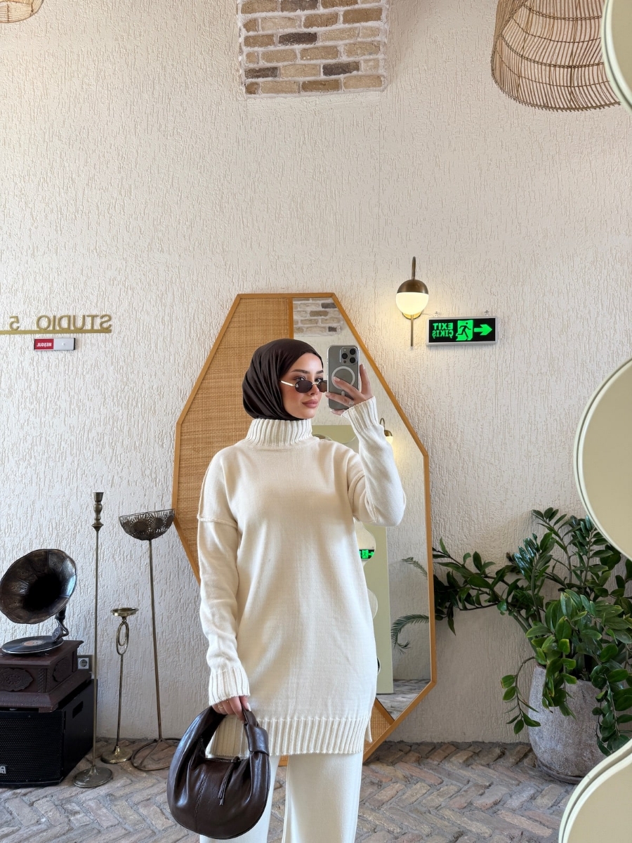 Boaz Triko Tesettür İkili Takım - Ekru