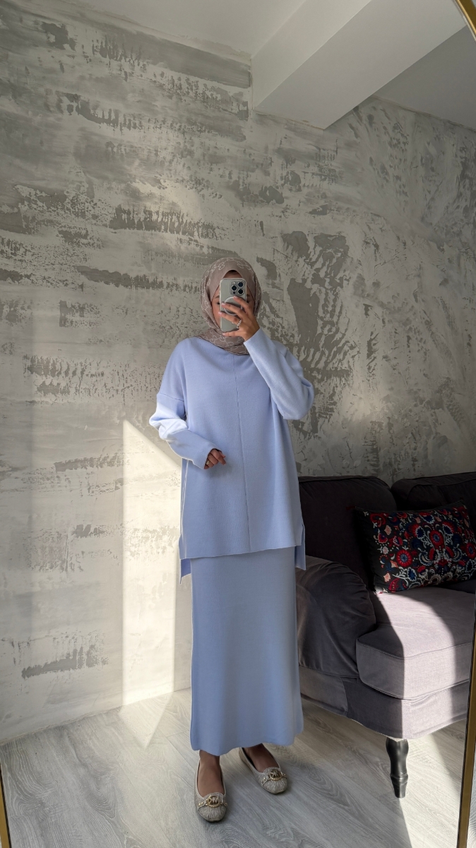 Şık Etekli Tesettür Takım - Bebe Mavisi