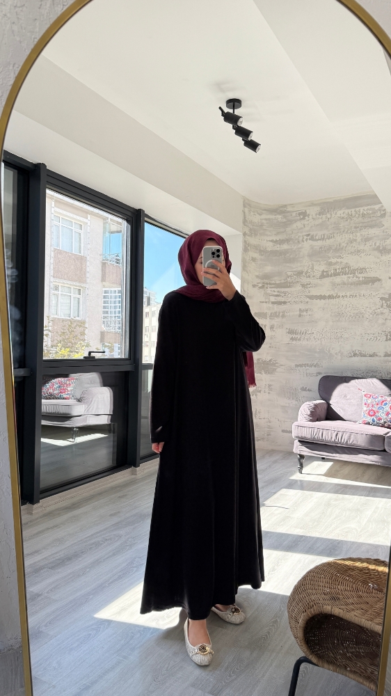 Düz Penye Tesettür Elbise - Siyah
