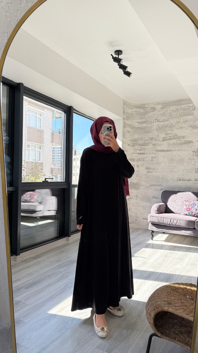Düz Penye Tesettür Elbise - Siyah